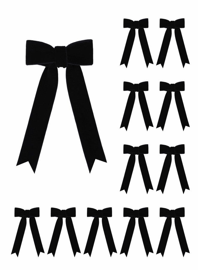 Meseey 12 Pcs Black Velvet Bows with Twist Tie 3.5 Inch Pre-Tied Vintage Christmas Velvet Ribbon Bows for Treat Bags Gift Wrapping Basket Wedding Baby Shower Brithday Party - Image 1